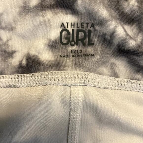 Athleta Girl Powervita Capri Leggings High Rise Cropped Gray White Tie Dye L/12 - Picture 3 of 5